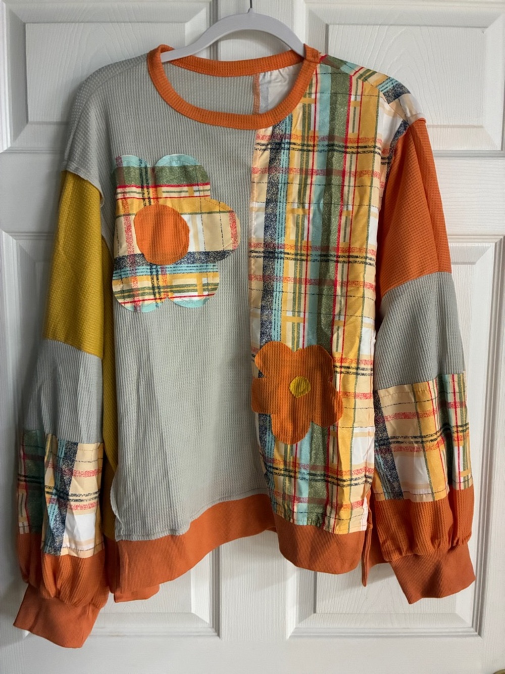 Source Unknown Multicolor Patchwork Floral Sweatshirt - Orange, Yellow, Green